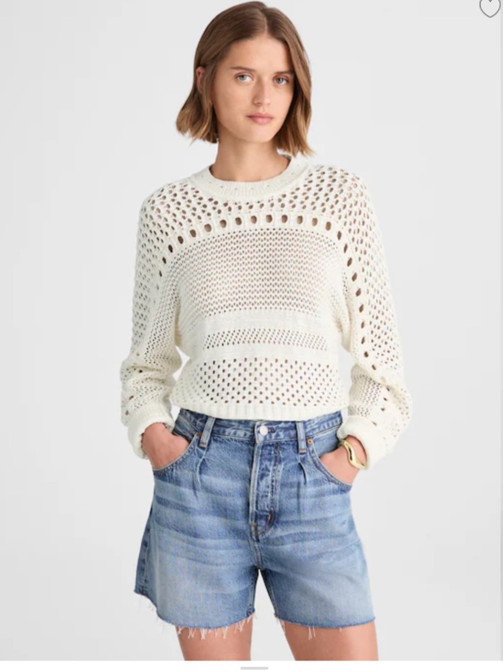 Madewell Open-Knit Crewneck Sweater in white